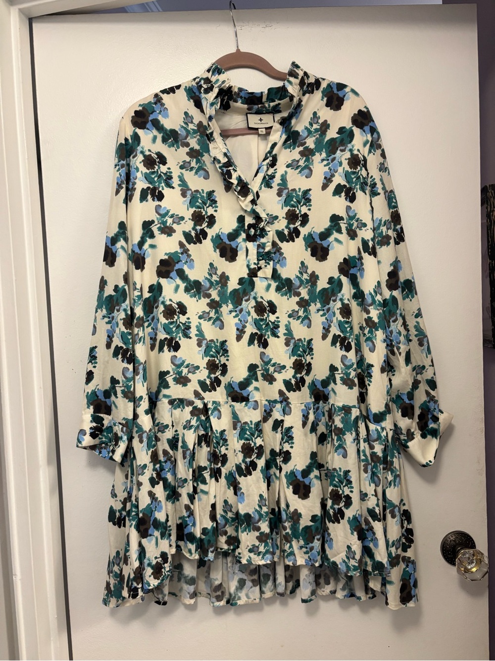 Tuckernuck Tate Cream Floral Tiered Dress with Teal and Blue Accents
